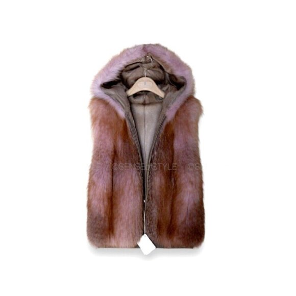 Brunello Cucinelli Reversible Fox Fur Vest Jacket Coat Monili Pink XS 38 2 - Picture 6 of 13